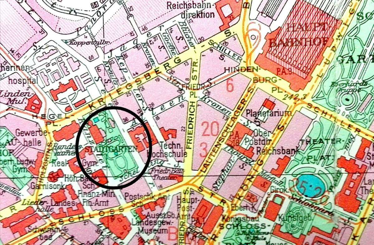 Stuttgarter Stadtplan mit dem Stadtgarten aus den 1930ern.