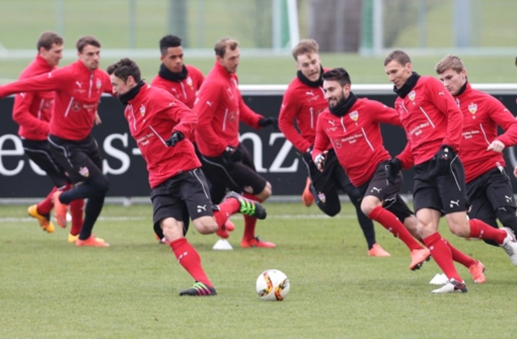 Gut gelaunt: Die Profis vom VfB Stuttgart trainieren für das Spiel am Samstag gegen Hannover 96.