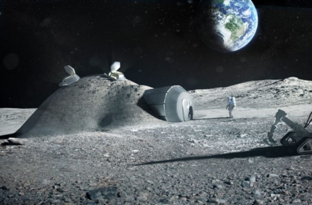 Eine künftige Mondbasis, wie Russland und Europa sie sich vorstellen. Foto: ESA
