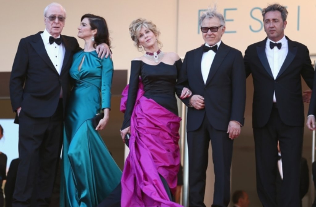 Die Schauspieler Micheal Caine, Rachel Weisz, Jane Fonda und Harvey Keitel sowie Regisseur Paolo Sorrentino (von links) kommen am Mittwochabend zur Premiere ihres Films "Youth".