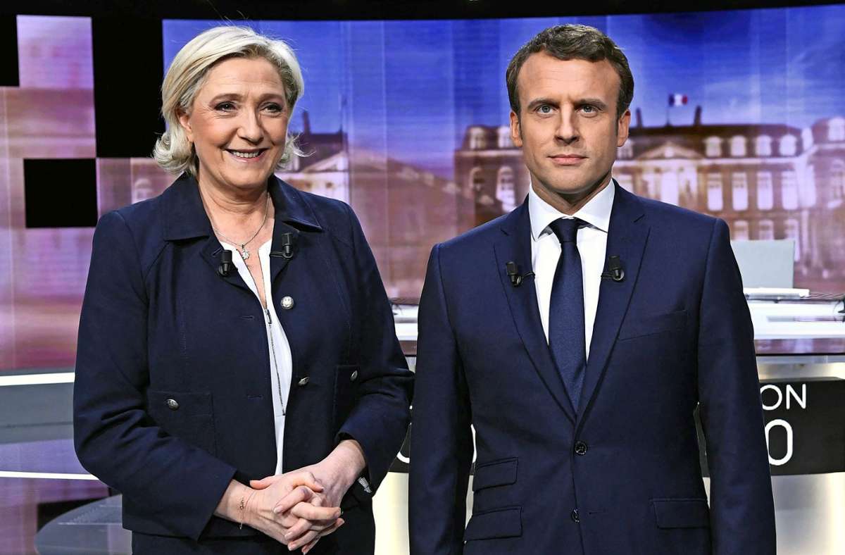 Mariene Le Pen und Emmanuel Macron bei einem TV-Duell. Foto: AFP/ERIC FEFERBERG