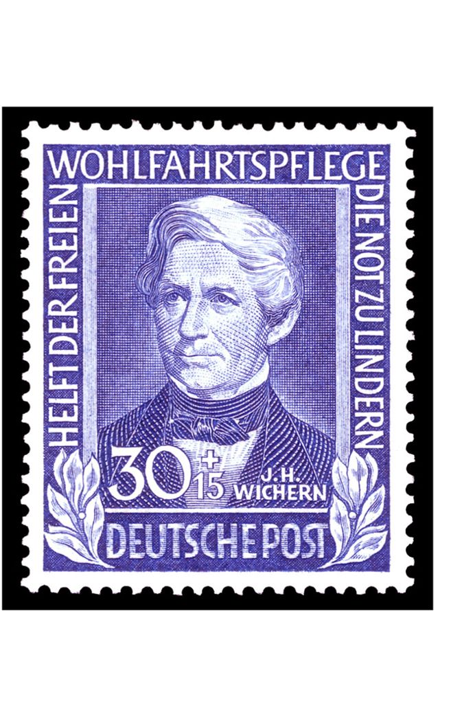 „Johann Hinrich Wichern (1808–1881) Theologe“ (Ausgabedatum: 14. Dezember 1949; gültig bis 31. März 1951; Auflage: vier Millionen).