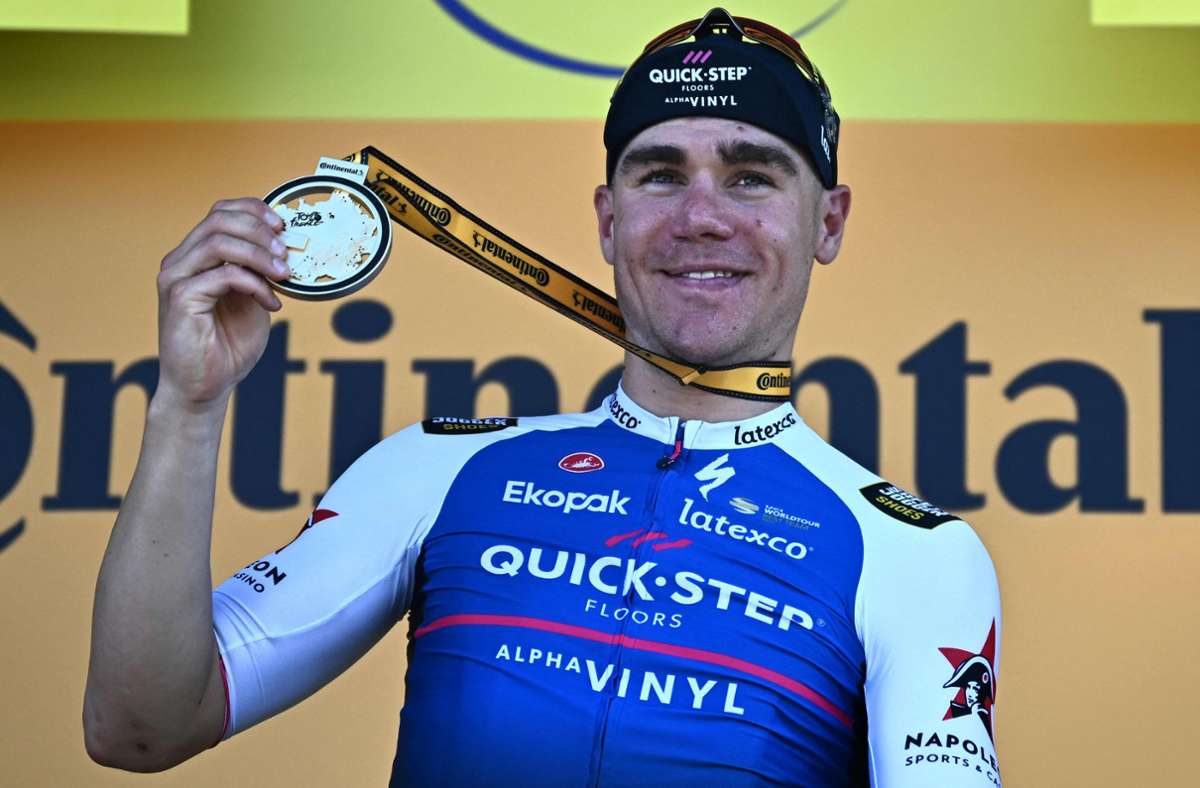 Fabio Jakobsen hhat die zweite Etappe der Tour de France gewonnen. Foto: AFP/ANNE-CHRISTINE POUJOULAT