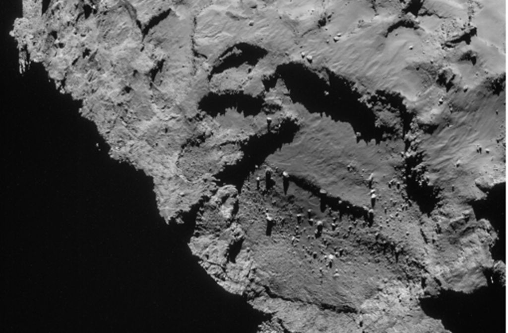 Der Roboter Philae soll am 12. November auf dem Kopf des Kometen landen – etwas oberhalb des auffälligen Auges.