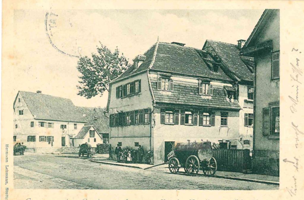 Die Ursprünge der Metzgerei Kauffmann, im Hintergrund ist das Gebäude von Schuh-Bürkle zu sehen.