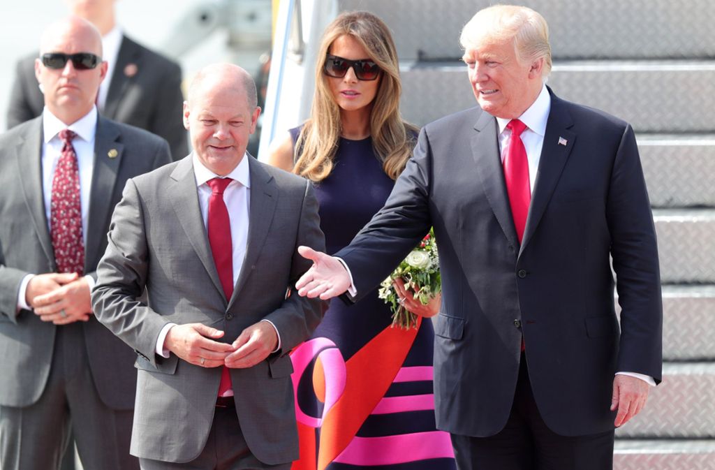 Bei strahlendem Sonnenschein erreichte der US-Präsident nach Warschau nun Hamburg.