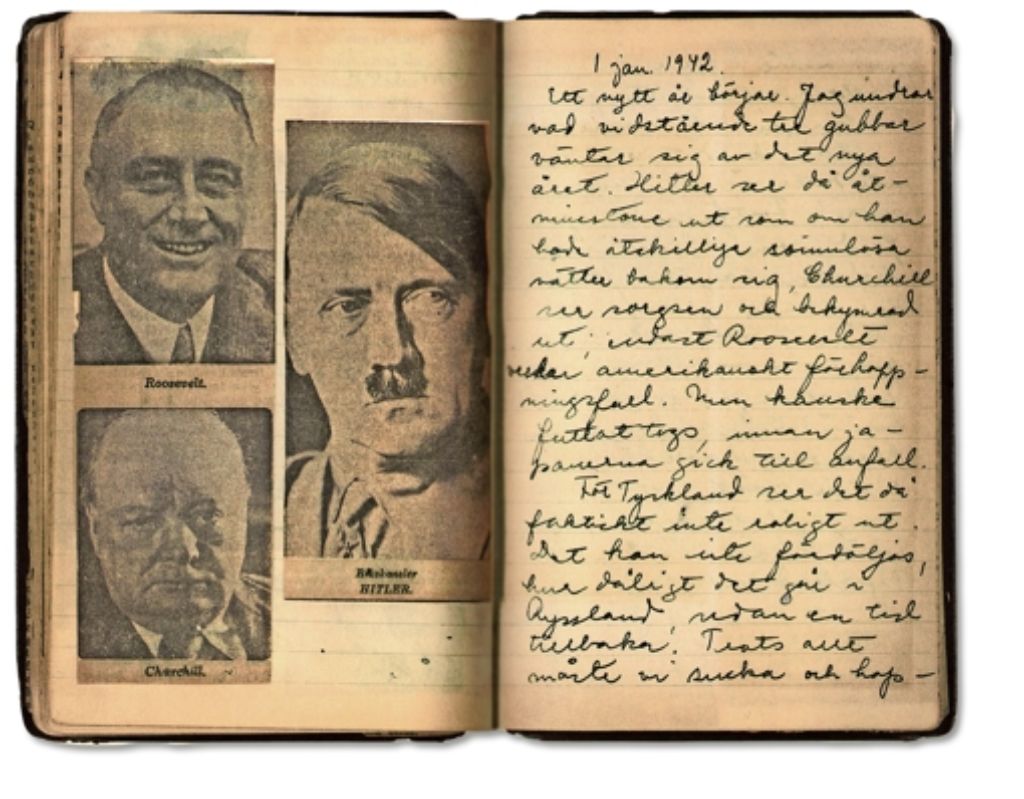 In Astrid Lindgrens Tagebüchern finden sich neben ihren Einträgen auch eingeklebte Bilder und Zeitungstexte. Foto: dpa, Verlag