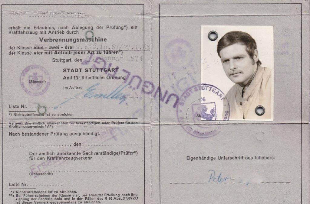 Peter B. hat seinen Führerschein 1967 verloren. Der Ersatzführerschein, den er uns zugeschickt hat, stammt aus dem Jahr 1974.