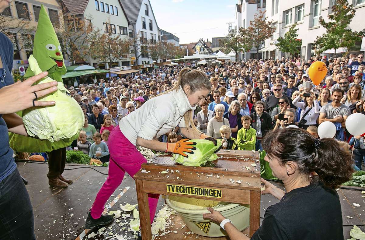 Ob das Krautfest in Leinfelden-Echterdingen stattfinden wird, ist bisher noch unsicher. Die endgültige Entscheidung fällt im Mai Üblicherweise wird am dritten Oktoberwochenende gefeiert.