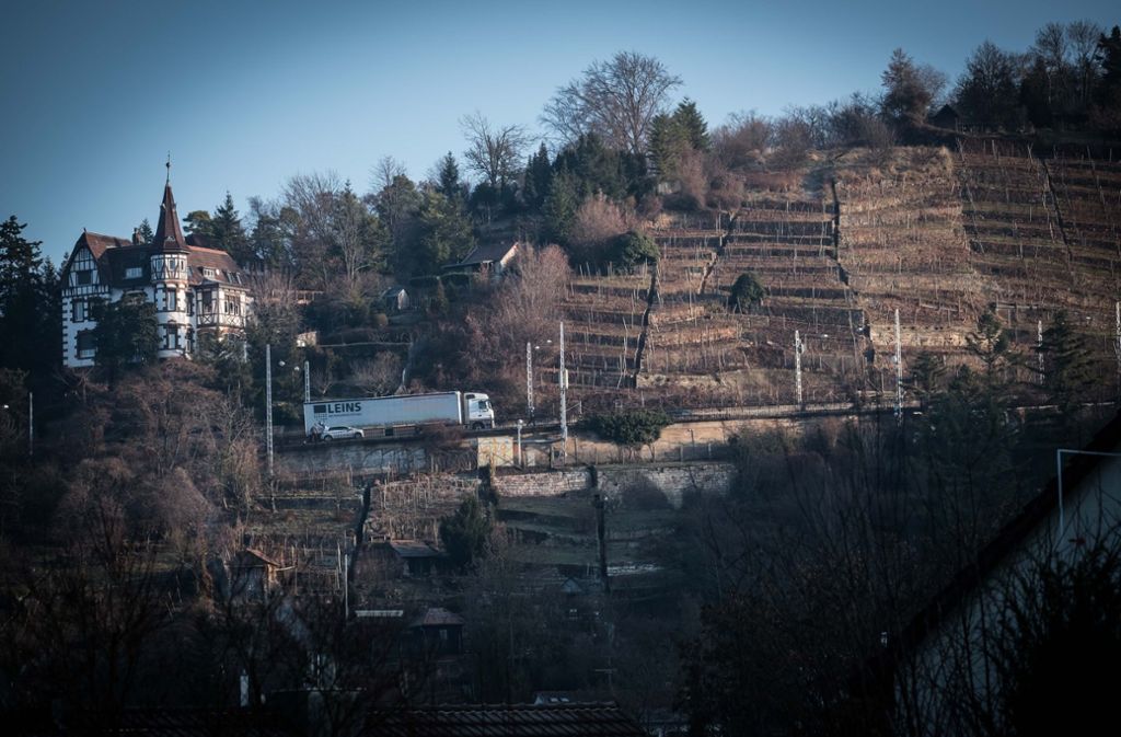 Blick von der „Alten Weinsteige“: Weinreben an den steilen Hängen an der Grenze zum Stuttgarter Süden.