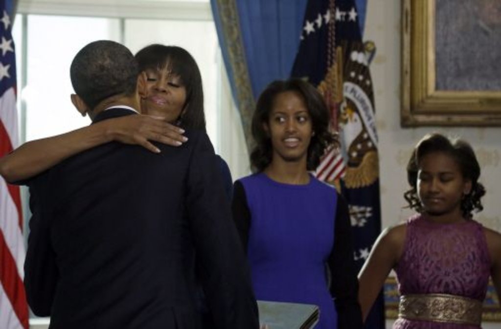 Malia (zweite von rechts) und Sasha (rechts) am 20. Januar 2013 bei der Vereidigung ihres Vaters Barack Obama.