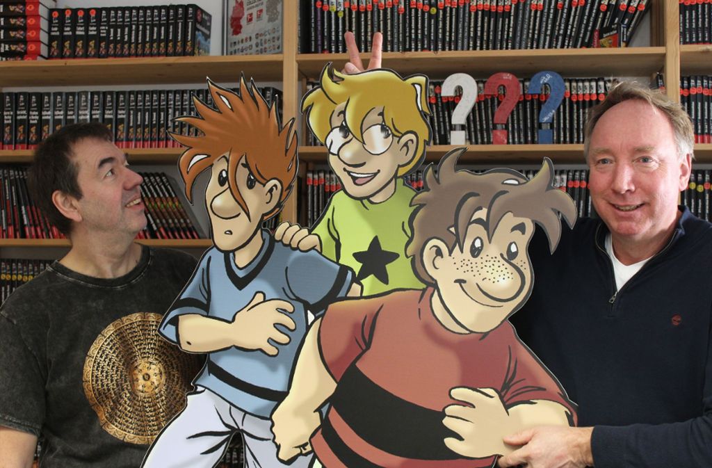 Bis zum 24. Band hat Ulf Blank (rechts) die Abenteuer der „Drei ??? Kids“ alleine gestemmt, 2005 kam Boris Pfeiffer als weiterer Autor ins Spiel.