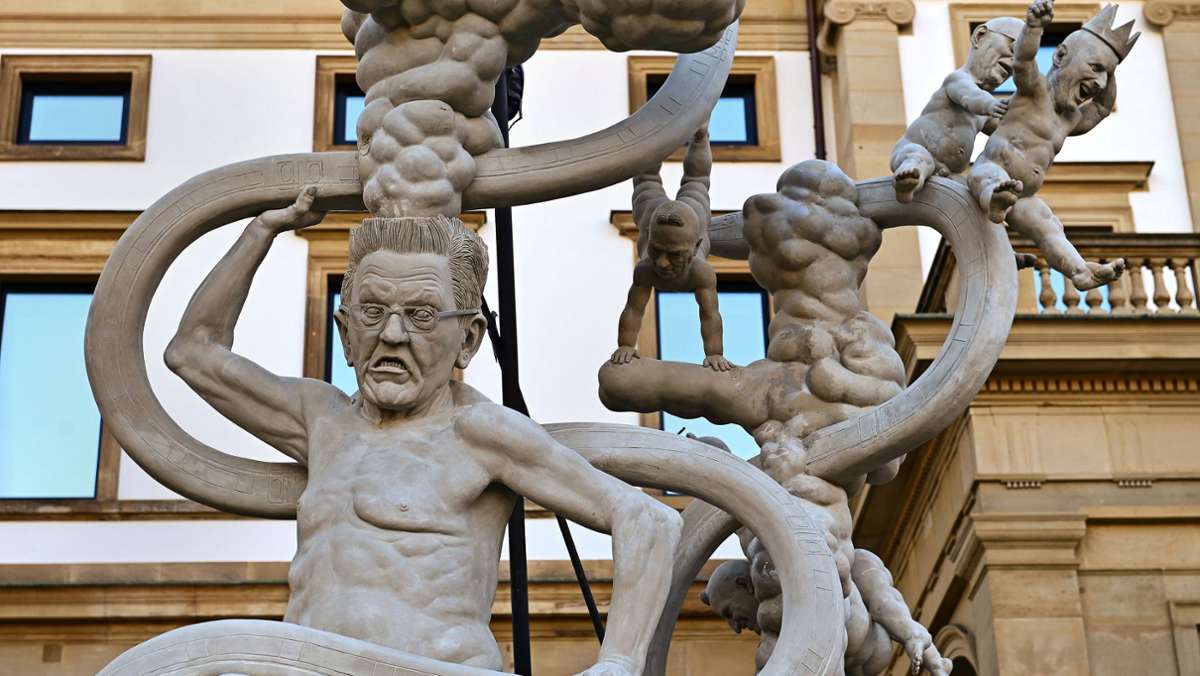 Streit über Satire-Skulptur  vorm Stadtpalais: Stadt will schwäbischen Laokoon in Stuttgart behalten