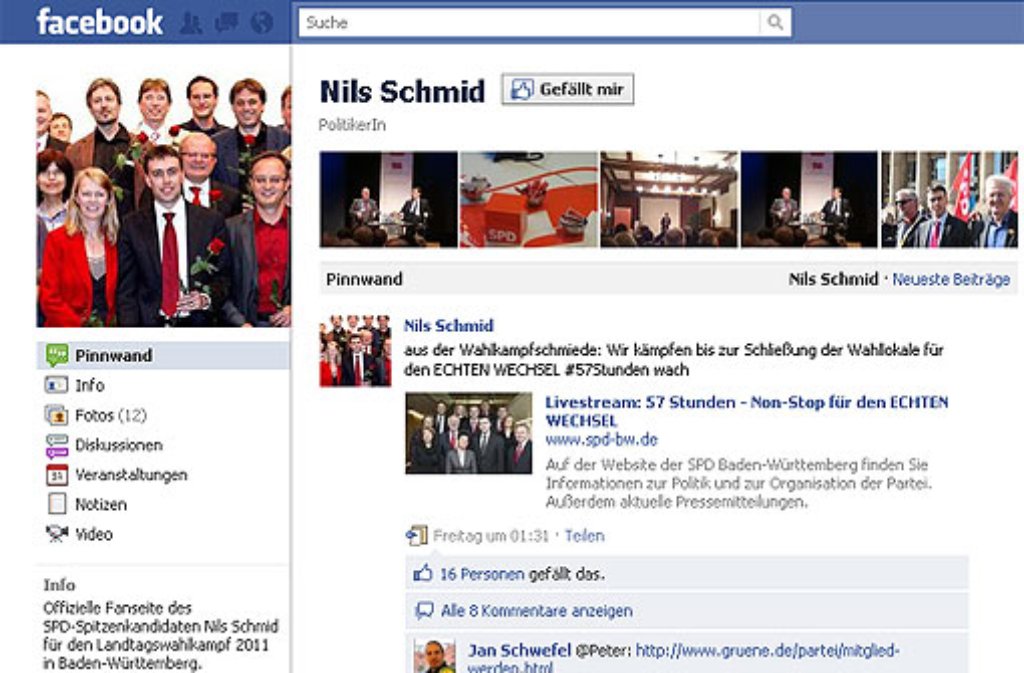 ... wie auf Twitter, so auf Facebook: Noch hat sich Nils Schmid in den sozialen Netzwerken nicht an seine Anhänger gewandt (Stand: 28. März, 15.10 Uhr)