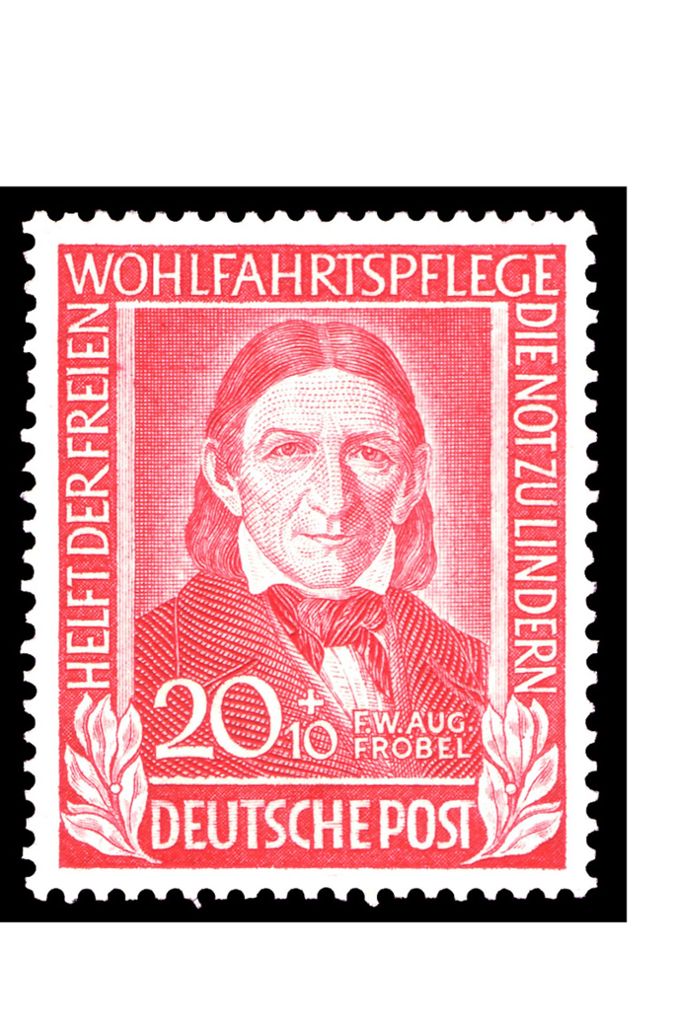 „Friedrich Fröbel (1782–1852) Pädagoge“ (Ausgabedatum: 14. Dezember 1949; gültig bis 31. März 1951; Auflage: sechs Millionen).
