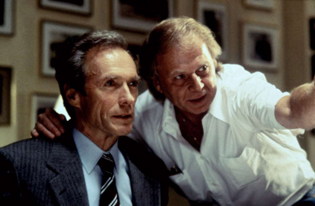 „In the Line of Fire“ (1993): Wolfgang Petersen (rechts) mit Clint Eastwood