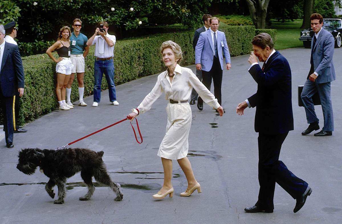 Rex war nicht der einzige Hund der Reagans. Das ist Lucky, ein Bouvier, der sich als so ungestüm erwies, dass er schließlich vom Weißen Haus auf Reagans Farm in Kalifornien ziehen musste.