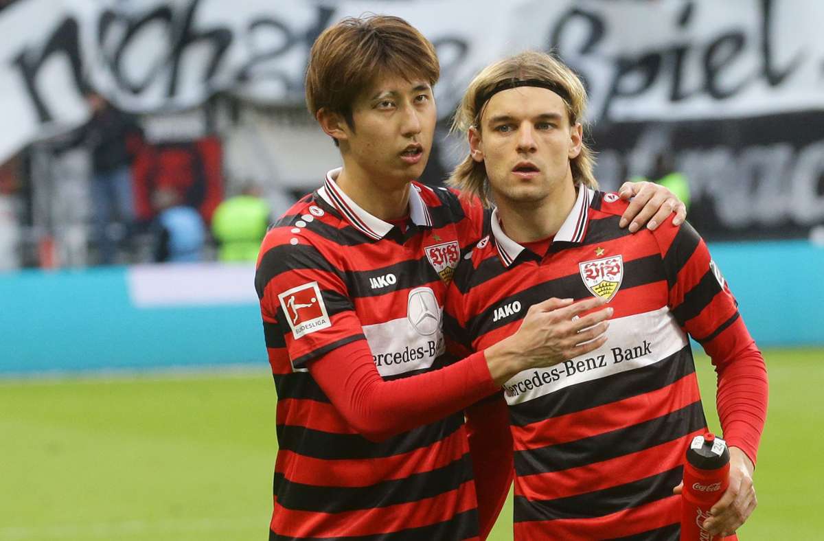 Hiroki Ito und Borna Sosa stecken mit dem VfB im Abstiegskampf. Jetzt sind es noch zehn Spiele bis Saisonende.