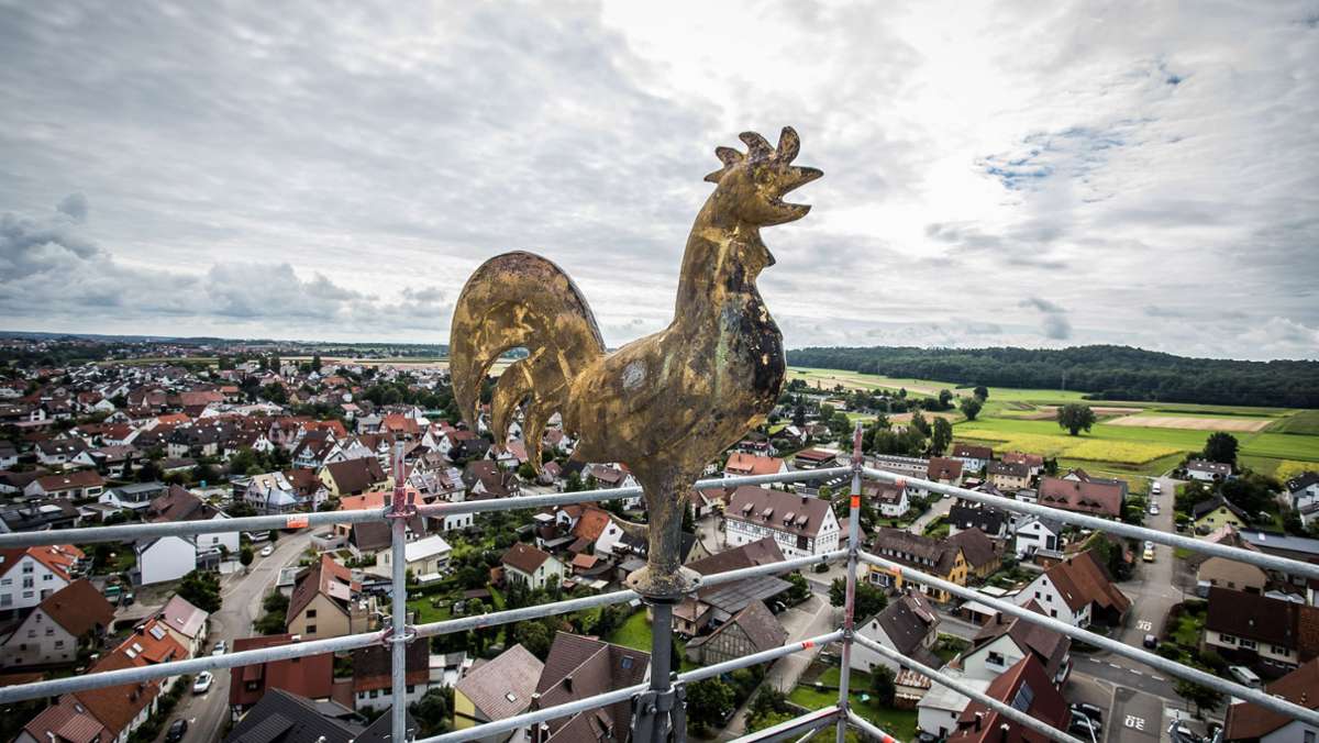 Kirchturm in Hildrizhausen: Gerüst steht noch bis Mai