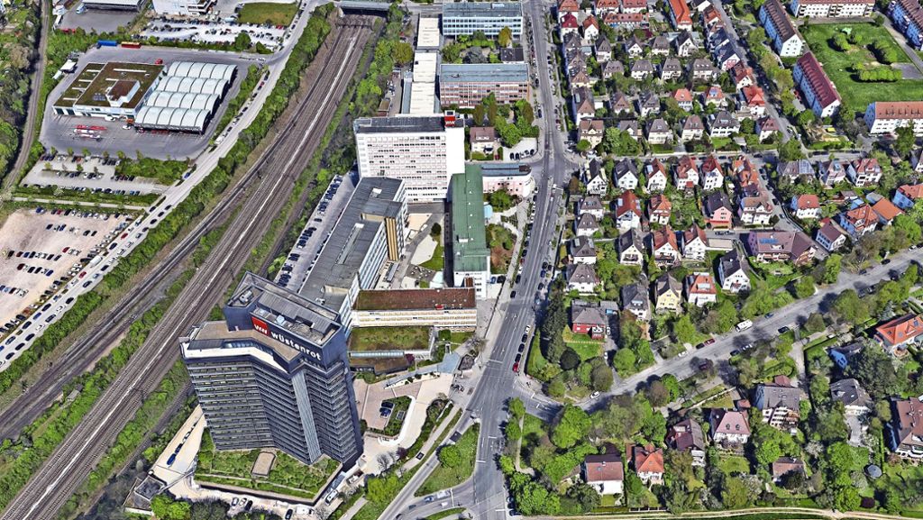  Wohnungen, Büros, Handel: Wo derzeit noch die Wüstenrot-Belegschaft arbeitet, soll von 2023 an ein neues Stadtquartier in Ludwigsburg wachsen. Das markante Hochhaus bleibt zwar stehen, aber im Umfeld sollen mehrere Gebäude abgerissen werden. 