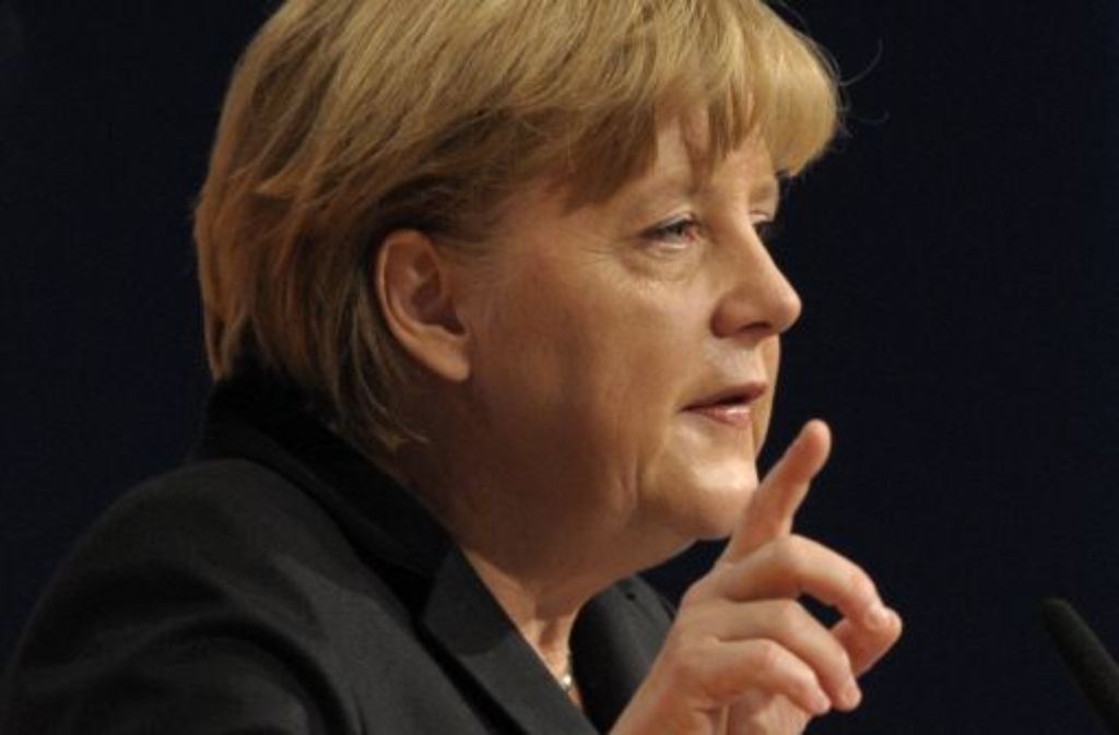 Bundeskanzlerin Angela Merkel (CDU) spricht in Leipzig auf dem 24. Bundesparteitag der CDU. Foto: dapd