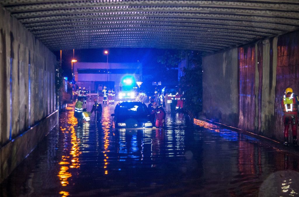 Die Unterführung beim Bahnhof in Schwäbisch Gmünd wurde bei der Sturzflut 2016 zur tödlichen Falle für einen jungen Mann und einen Feuerwehrmann, der ihn retten wollte. Foto: dpa