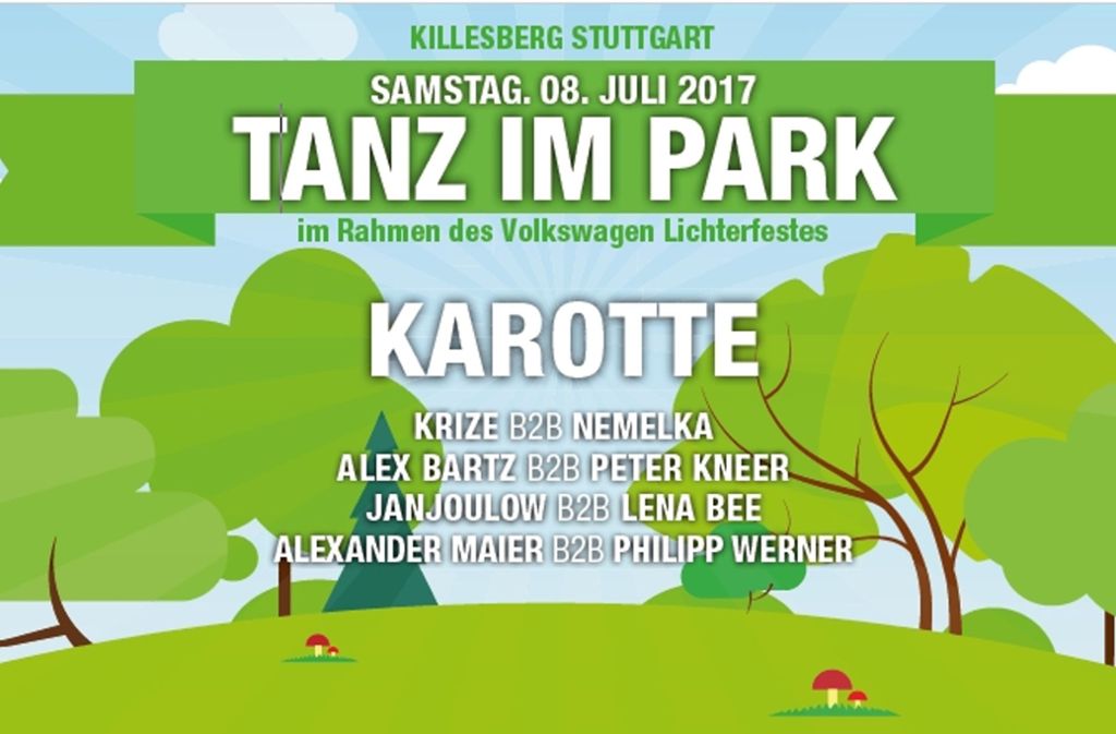 Im Rahmen des Lichterfestes wird am Samstag „Tanz im Park“ veranstaltet. Mit dabei sind unter anderem Karotte, Krize und Alexander Maier.