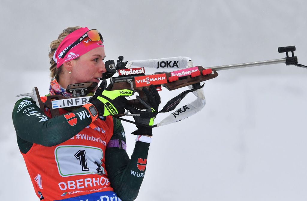 Denise Herrman ist erst seit diesem Jahr dauerhaft im Biathlon-Weltcup. Sie ist die schnellste Läuferin im ganzen Feld.