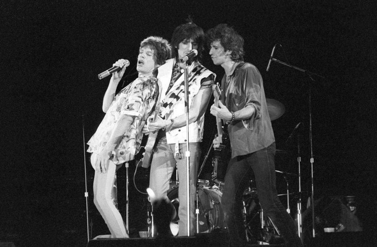 Jagger, Ron Wood und Keith Richards (v.li.) bei einem Auftritt in der Frankfurter Festhalle 1980.