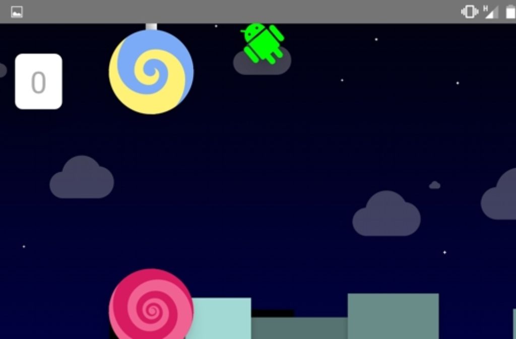 Statt dem Flappy Bird fliegt das Android-Männchen als Easteregg über die Lollipop-Hürden.