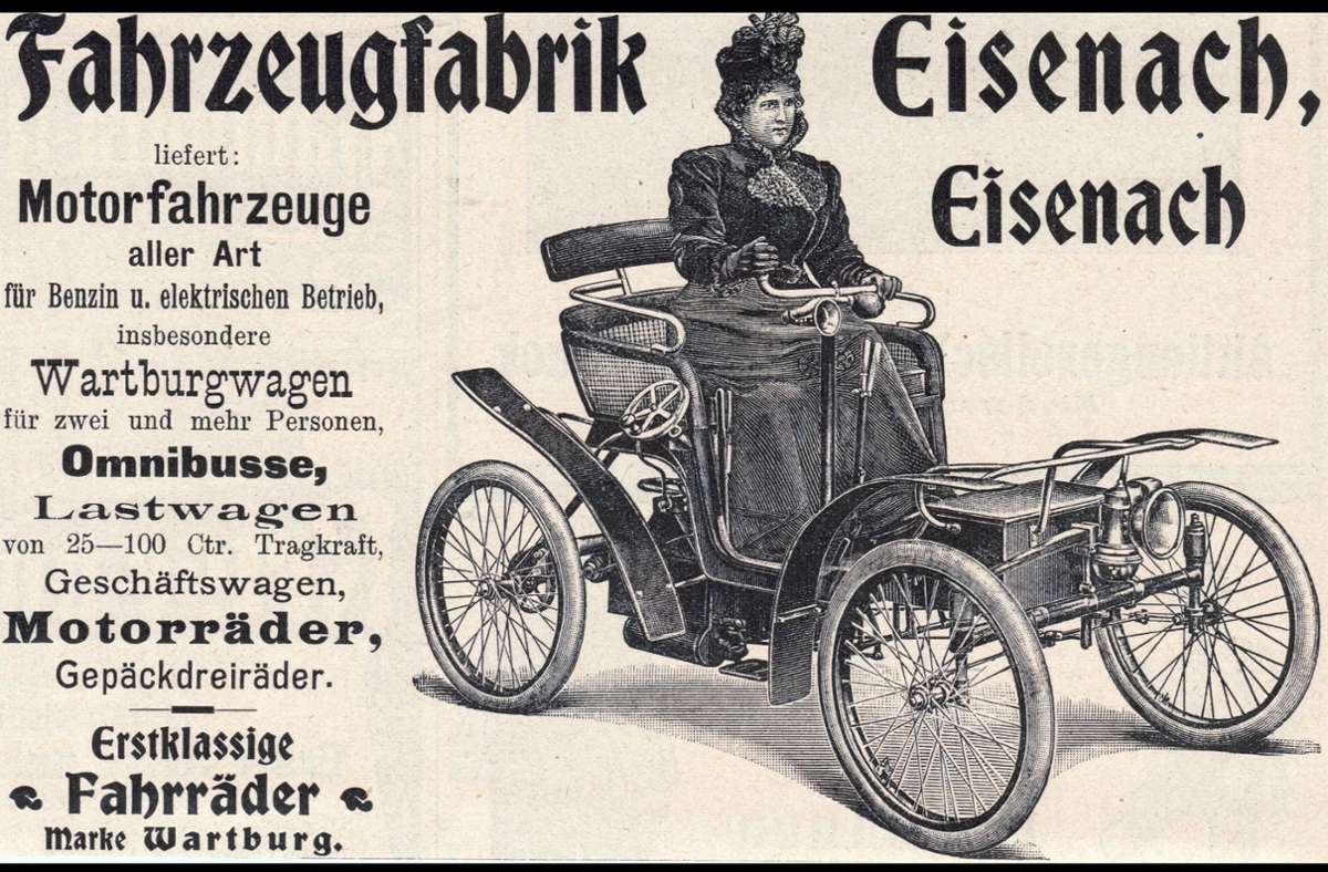 Mit der Automobilistin Ehrhardt wurde schon 1899 Werbung gemacht.
