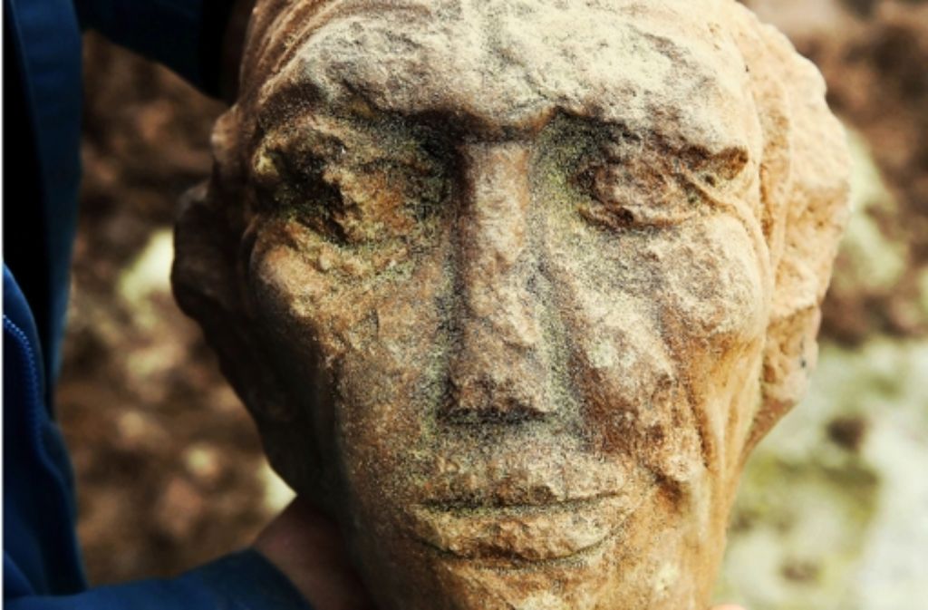 Der ausgegrabene Sandsteinkopf mit seiner charakteristischen Stirnpartie.Foto:Zweygarth Foto:  