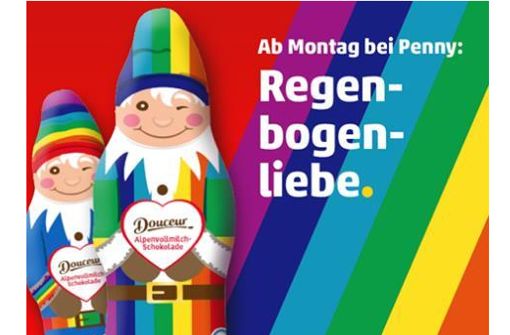 Ab Montag verkauft Penny Schoko-Zipfelmänner im Regenbogen-Outfit. Foto: Screenshoot Facebook Penny