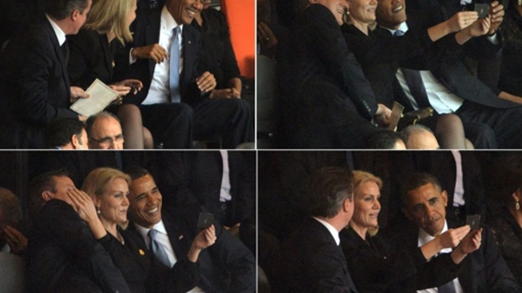 Mandela-Trauerfeier: Und zum Schluss: ein Selfie von Obama, Cameron und Schmidt