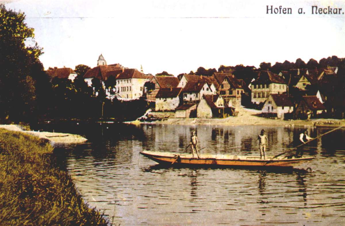 Die Neckarfähre in Hofen um 1916.