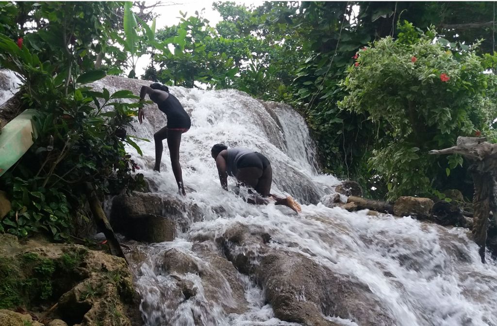 Nasser Aufstieg: die Little Dunn’s River Falls im Norden Jamaikas werden auch gerne von Einheimischen erklommen.