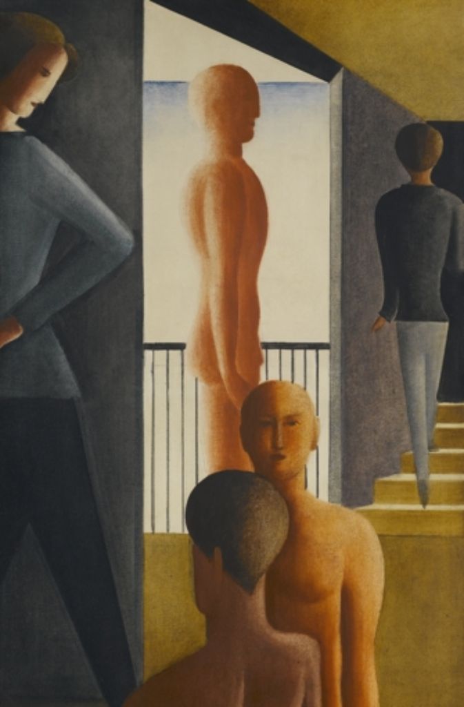 Oskar Schlemmer, Fünf Männer im Raum, 1928, Öl auf Leinwand, 150,5 x 91 cm