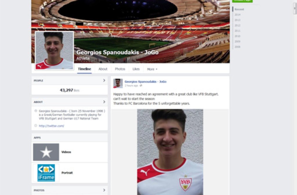 Georgios Spanoudakis zeigt sich auf Facebook schon im VfB-Trikot.
