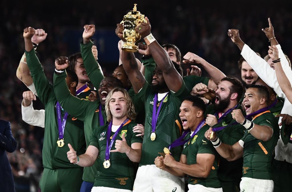 Die Freude bei den frischgebackenen Weltmeistern aus Südafrika ist riesig. Foto: AFP/Anne-Christine Poujoulat