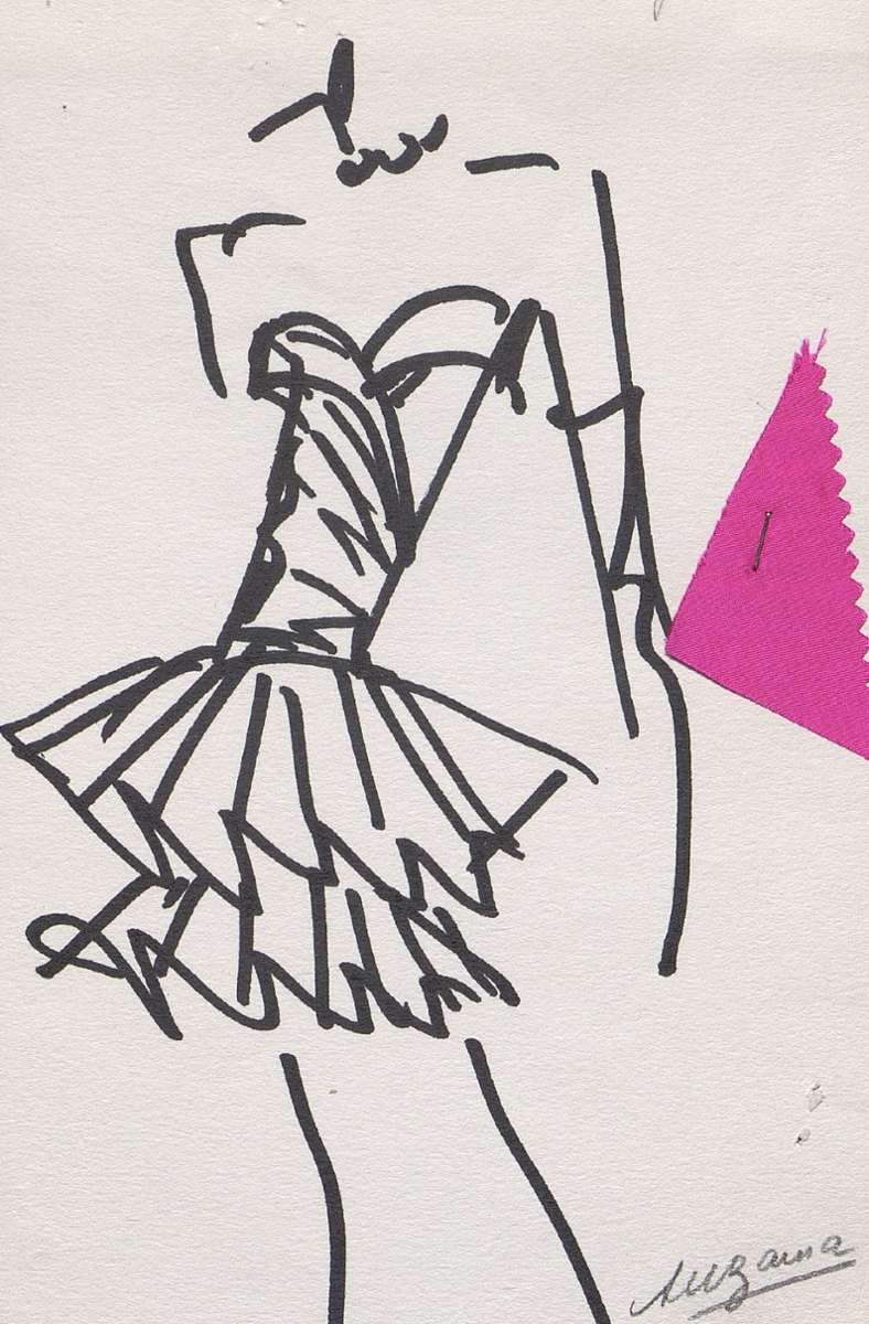 Zackig Modeskizze (1987) von Marc Bohan für Christian Dior