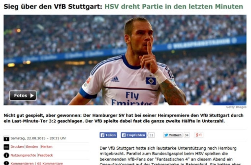 „HSV dreht Partie in den letzten Minuten“ – das schreibt spiegel online.