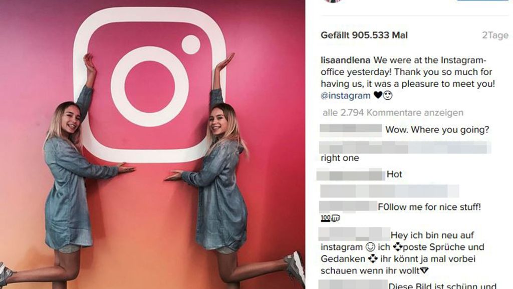  Instagram verrät, welcher deutsche Prominente die meisten Follower hat. Die Zwillinge Lisa und Lena aus Stuttgart liegen im Ranking nur knapp hinter den Fußball-Stars Mesut Özil und Toni Kroos. 