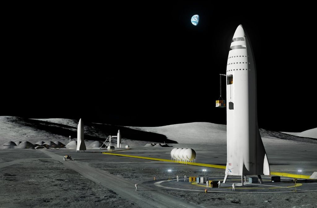 Die von dem Raumfahrtunternehmen SpaceX zur Verfügung gestellte Computergrafik zeigt ein geplantes Raumschiff und die „Mars City“ auf dem Mars. Foto: Press Association Images