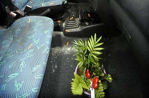 Im Auto befindet sich ein Blumengesteck, dass der Getötete vermutlich am Muttertag verschenken wollte. Foto: factum