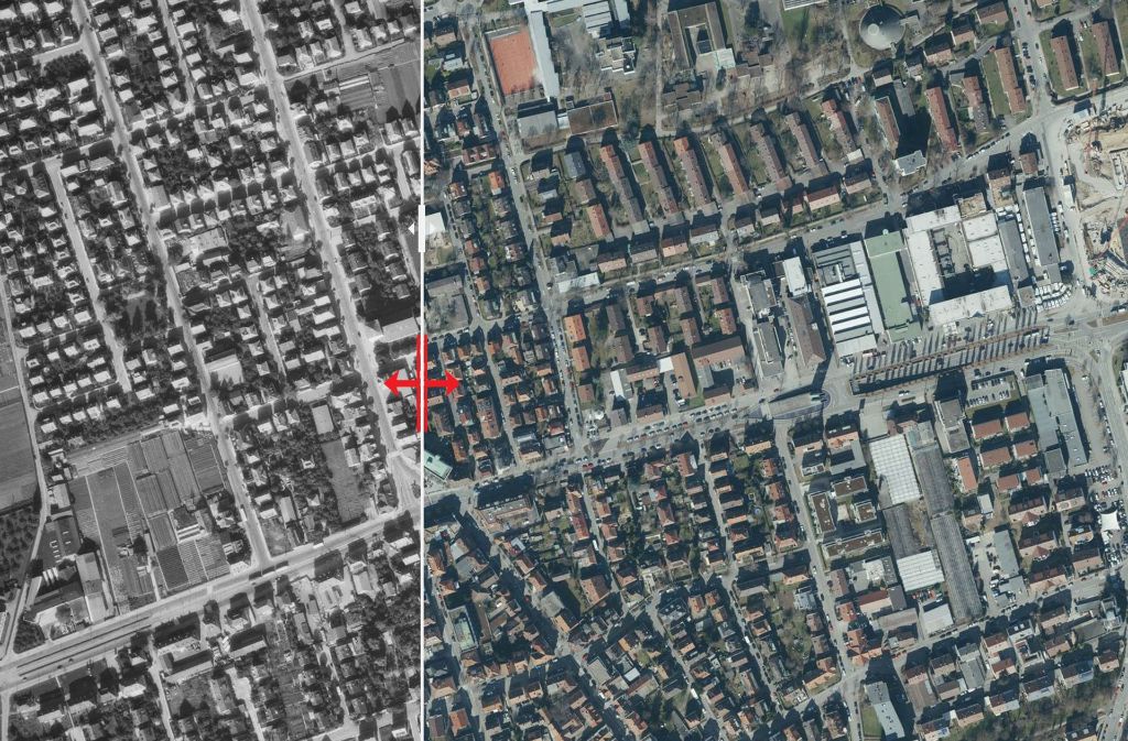 Luftbilder aus den Jahren 1955 und 2017. Foto: Stadtmessungsamt Stuttgart
