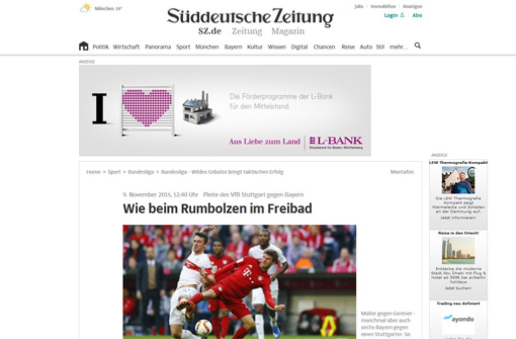 Die Süddeutsche Zeitung und ihre Einschätzung zum Auftritt des VfB Stuttgart: "Wie beim Rumbolzen im Freibad".