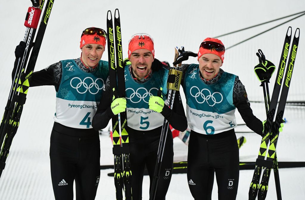 Historischer Triumph bei Olympia 2018: Eric Frenzel, Johannes Rydzek, Fabian Rießle (v.l.n.r.) Foto: Getty Images AsiaPac