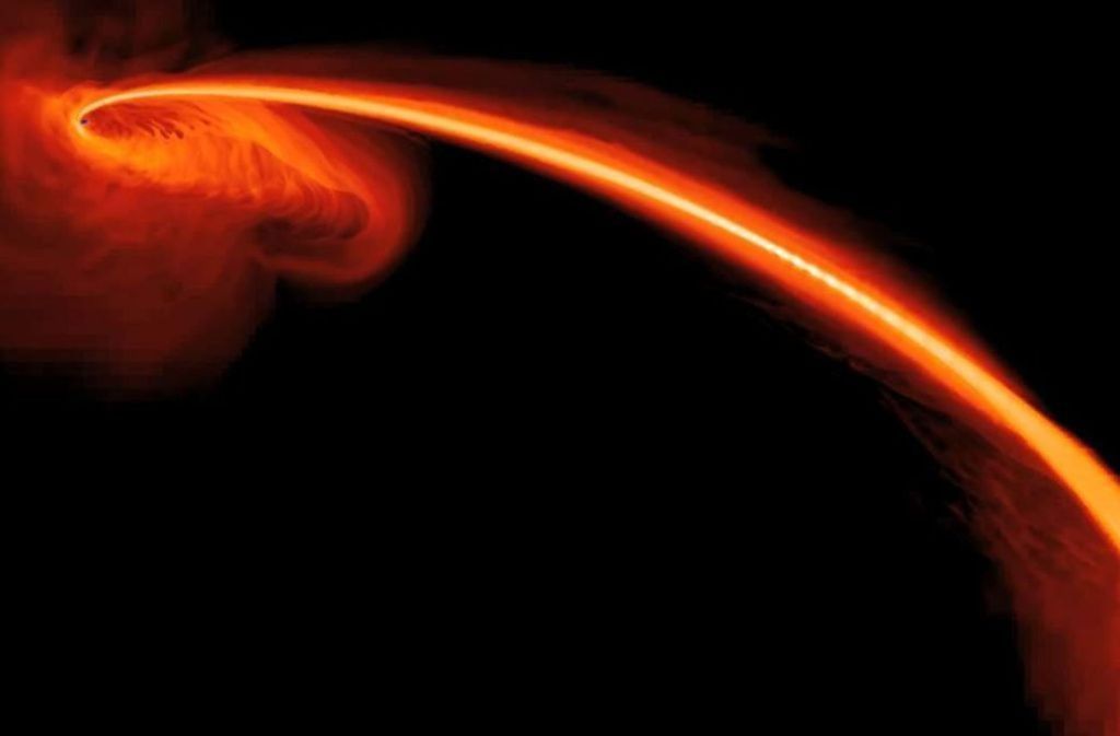 Die Computersimulation zeigt, wie ein Stern von einem Schwarzen Loch verschluckt wird.