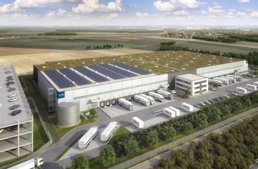 Neue Industriehallen an der A7 in Giengen an der Brenz: Tesla hat sich langfristig 22 000 Quadratmeter Lagerfläche gesichert. Einer der Nachbarn ist Amazon. Foto: Garbe Industrial Real Estate