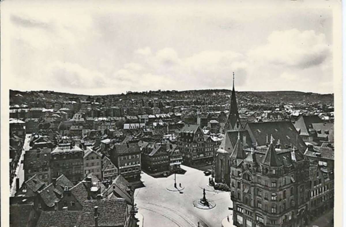 Ansichtskarte vom Leonhardsplatz in Stuttgart aus dem Jahr 1938